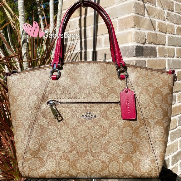 Coach Handbags - Coach khaki signature pink satchel